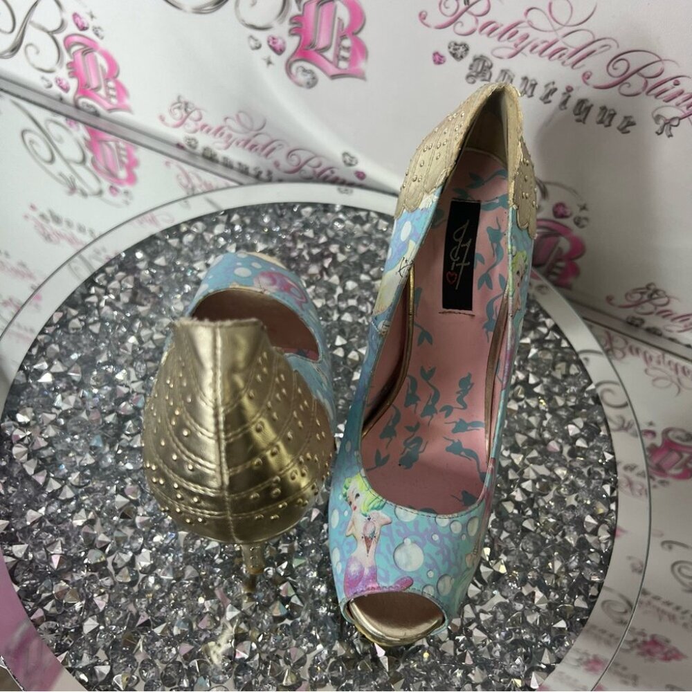 Iron Fist Lollipop Lorelei Peep Toe Platform mermaid Gold Blue Heels shoes - Picture 7 of 9